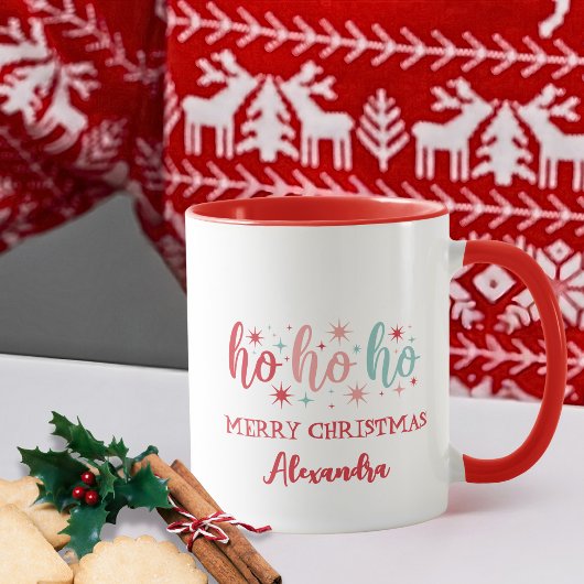 Retro Ho Ho Ho Prettig Kerstmis Aangepaste Naam Mok