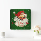 Retro Ho Ho Ho Santa Claus-klok Vierkante Klok (Huis)