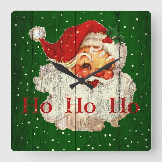 Retro Ho Ho Ho Santa Claus-klok Vierkante Klok (Voorkant)