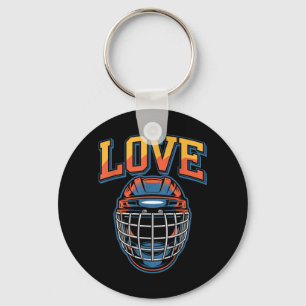 Retro Hockey Liefde Groovy Bloemen En Helm Sleutelhanger