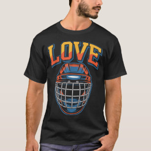 Retro Hockey Liefde Groovy Bloemen En Helm T-shirt