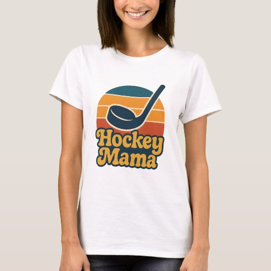 Retro Hockey Mama Sunset Stick & Puck Design T-shirt (Voorkant)