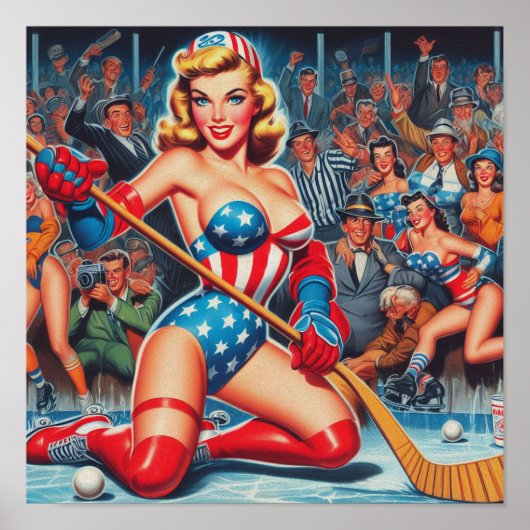 Retro Hockey Pin-up Poster (Voorkant)