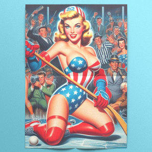 Retro Hockey Pin-up Tissuepapier
