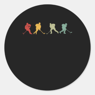 Retro hockey silhouette (hockeyspeler) ronde sticker