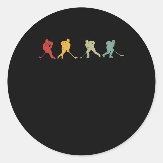 Retro hockey silhouette (hockeyspeler) ronde sticker (Voorkant)