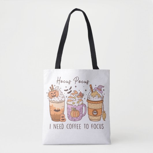Retro Hocus Pocus I Need Coffee to Focus Tote Bag (Voorkant)