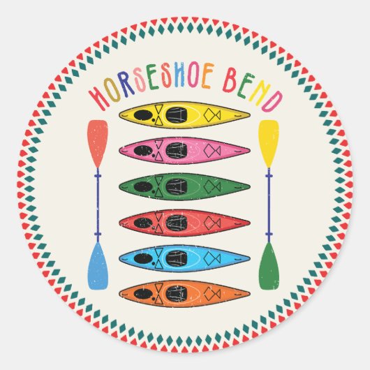Retro Hoefijzer Bend Kajakken Ronde Sticker (Voorkant)