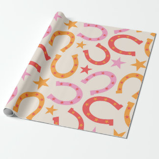 Retro hoefijzerpatroon met sterren in oranje roze cadeaupapier
