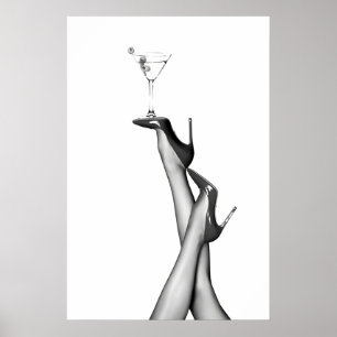 Retro hoge hakken cocktailposter, trendy thuisbar poster