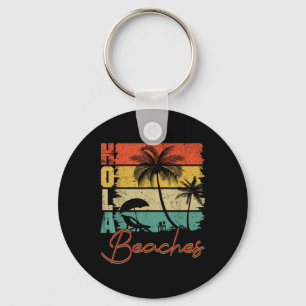 Retro Hola Stranden Palmbomen Strand Zonsondergang Sleutelhanger