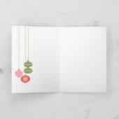 Retro Holiday Baubles Wenskaart -Roze Bedankkaart (Binnen)