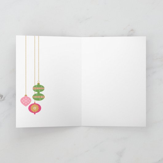 Retro Holiday Baubles Wenskaart -Roze Bedankkaart (Binnen)