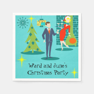 Retro Holiday Cartoon Couple Cocktail Napkins Servet