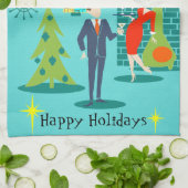 Retro Holiday Cartoon Couple Kitchen Towel Theedoek (Gevouwen)