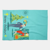Retro Holiday Cartoon Couple Kitchen Towel Theedoek (Horizontaal)