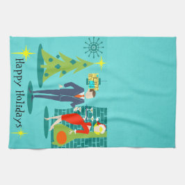 Retro Holiday Cartoon Couple Kitchen Towel Theedoek