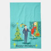Retro Holiday Cartoon Couple Kitchen Towel Theedoek (Verticaal)