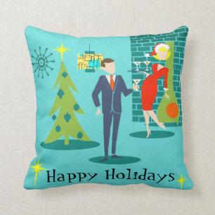 Retro Holiday Cartoon Couple Sierkussen