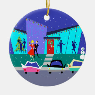 Retro Holiday Cartoon kerstversiering Keramisch Ornament