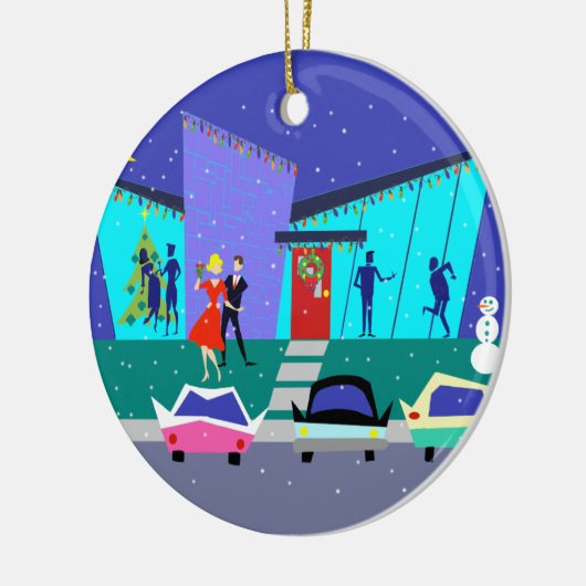 Retro Holiday Cartoon kerstversiering Keramisch Ornament (Links)