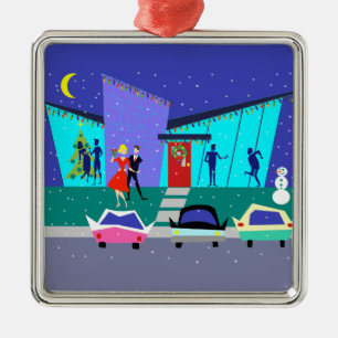 Retro Holiday Cartoon kerstversiering Metalen Ornament