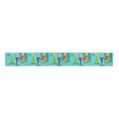 Retro Holiday Cartoon met kerstcadeau Grosgrain Lint (Voorkant)