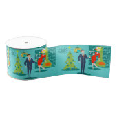 Retro Holiday Cartoon met kerstcadeau Grosgrain Lint (Spoel)