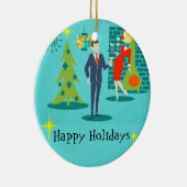 Retro Holiday Cartoon met kerstversiering Keramisch Ornament (Rechts)