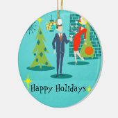 Retro Holiday Cartoon met kerstversiering Keramisch Ornament (Links)