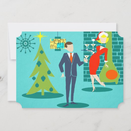 Retro Holiday Cartoon Paar Party Invitations Kaart (Voorkant)