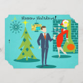 Retro Holiday Cartoon Paar Party Invitations Kaart (Voorkant / Achterkant)
