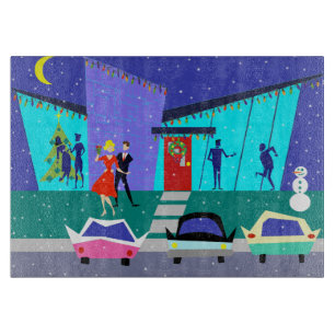 Retro Holiday Cartoon Party Cutting Board Snijplank