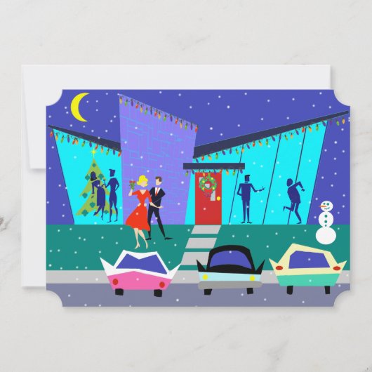 Retro Holiday Cartoon Party Uitnodigingen (Voorkant)