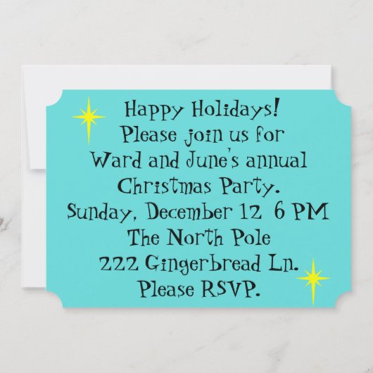 Retro Holiday Cartoon Party Uitnodigingen (Achterkant)