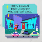 Retro Holiday Cartoon Party Uitnodigingen (Voorkant / Achterkant)