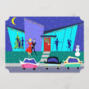 Retro Holiday Cartoon Party Uitnodigingen