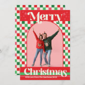 Retro Holiday Check Merry Christmas Flat Card Feestdagenkaart (Voorkant / Achterkant)