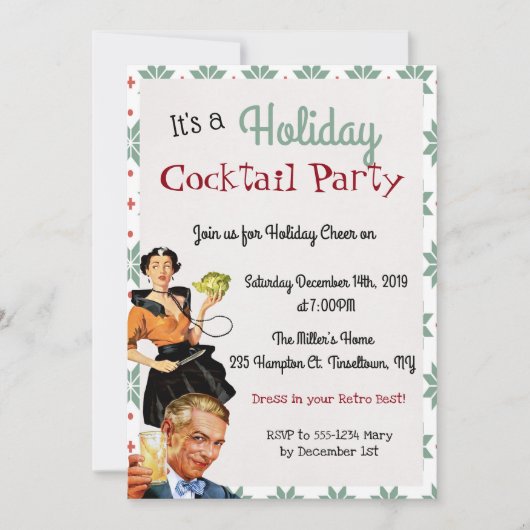 Retro Holiday Cocktail-kerstfeest uitnodiging (Voorkant)
