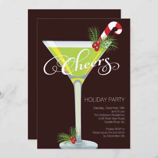 Retro Holiday Cocktail Party Uitnodiging (Voorkant / Achterkant)