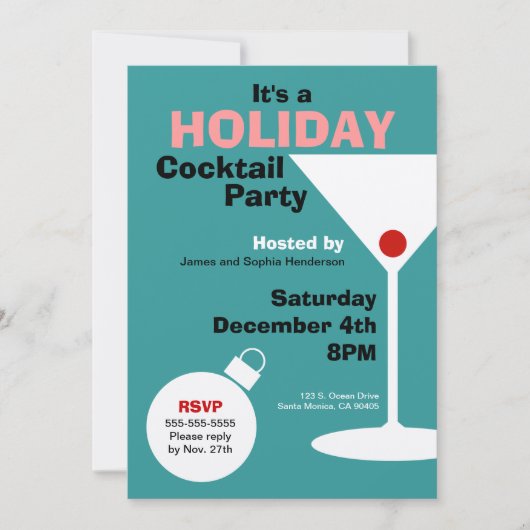 Retro Holiday Cocktail Party Uitnodiging (Voorkant)