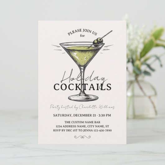 Retro Holiday Cocktails Drinks Christmas Party Kaart (Staand voorkant)