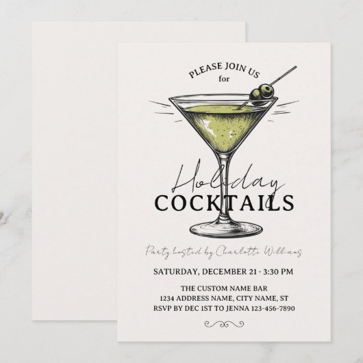 Retro Holiday Cocktails Drinks Christmas Party Kaart (Voorkant / Achterkant)