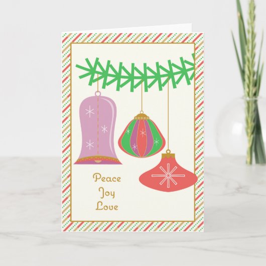 Retro Holiday Greeting Card - Peace Joy Love Bedankkaart (Voorkant)