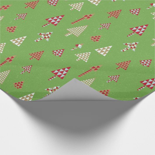 Retro Holiday kerstbomen Gift Wrap Green Cadeaupapier (Hoek)