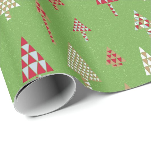 Retro Holiday kerstbomen Gift Wrap Green Cadeaupapier (Rol Hoek)