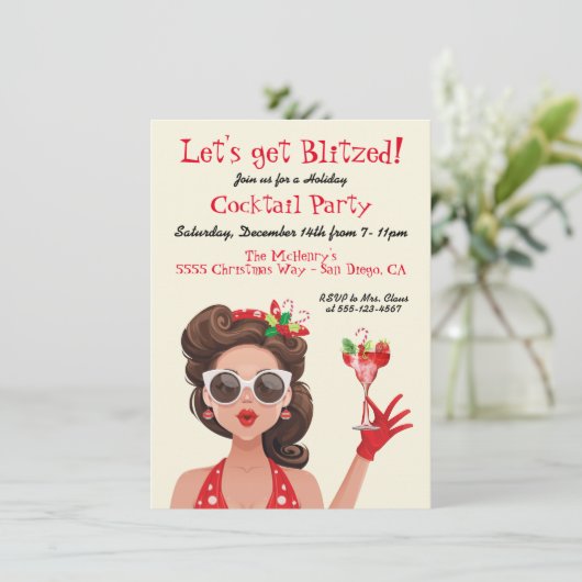Retro Holiday Kerstmis Kerst Cocktail party Uitnod Kaart (Staand voorkant)