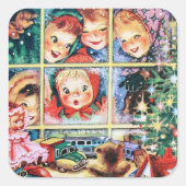retro Holiday kinder Vierkante Sticker (Voorkant)