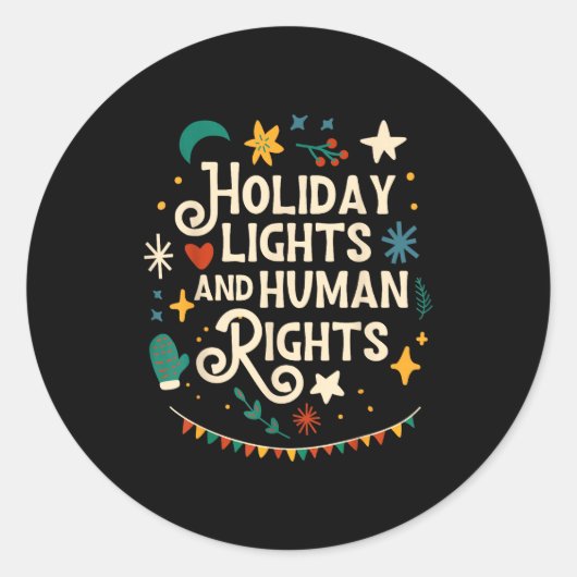 Retro Holiday Lights And Human Rights Suprters Chr Ronde Sticker (Voorkant)