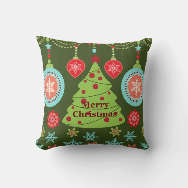 Retro Holiday Merry Kerstmis Snowflakes Kussen (Voorkant)